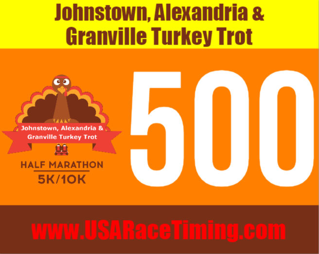 Johnstown, Alexandria and Granville Turkey Trot Race Bib - Full Color, Customized and Branded
